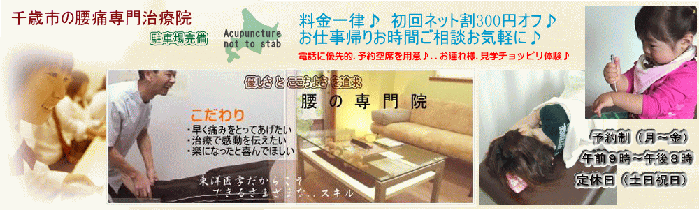 恵庭市.苫小牧市.札幌市.千歳市と腰痛専門に活躍の北海道東洋医学鍼整体で